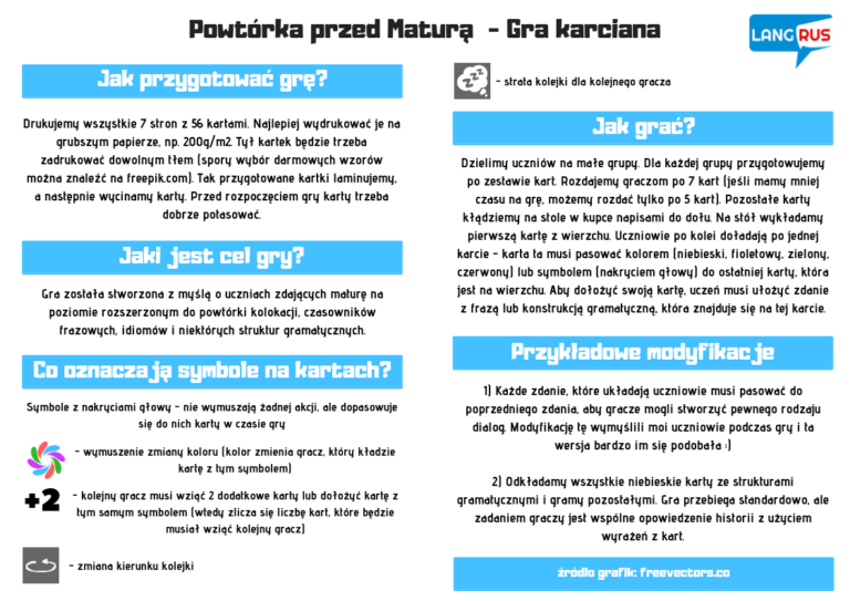 Powtórka przed Maturą - Gra karciana pdf (ANGIELSKI) - Langrus